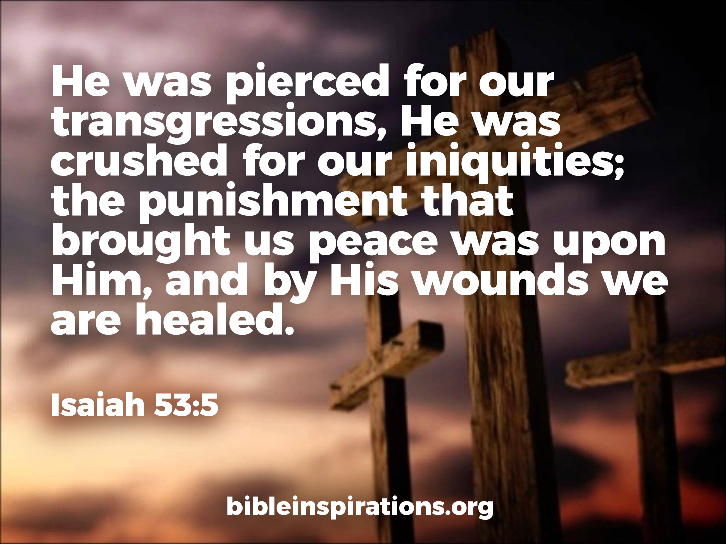 He was pierced for our transgressions, He was crushed for our iniquities; the punishment that brought us peace was upon Him, and by His wounds we are healed.  Isaiah 53:5 