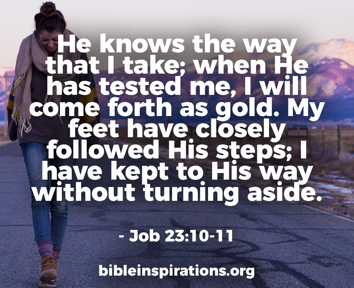 But he knows the way that I take; when he has tested me, I will come forth as gold. My feet have closely followed his steps; I have kept to his way. - job-23:10-11
